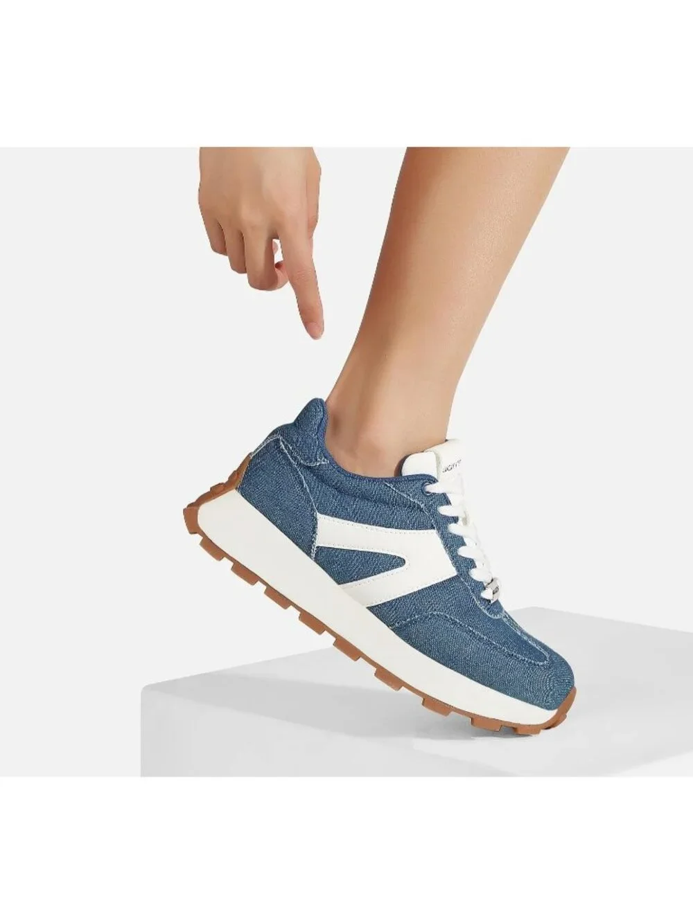 Women's Denim Blue Retro Classic Stylish Lace Up Tennis Running Walking Sneaker